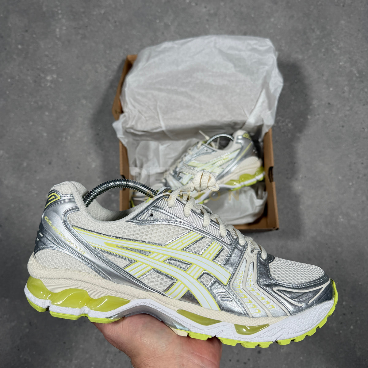 Asics Gel-Kayano 14 trainers in cream/pistachio