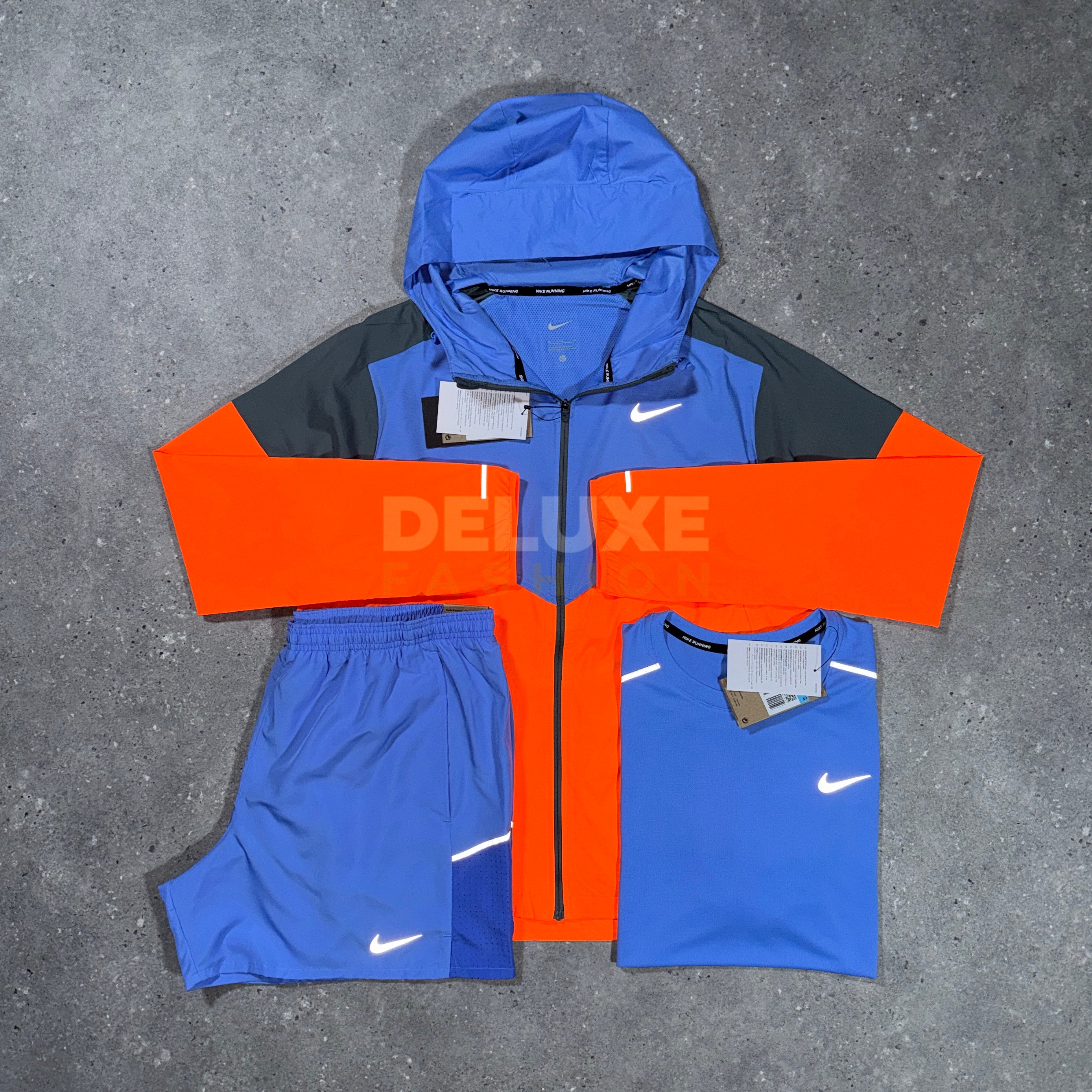 Nike uv windbreaker tri set (blue/orange)
