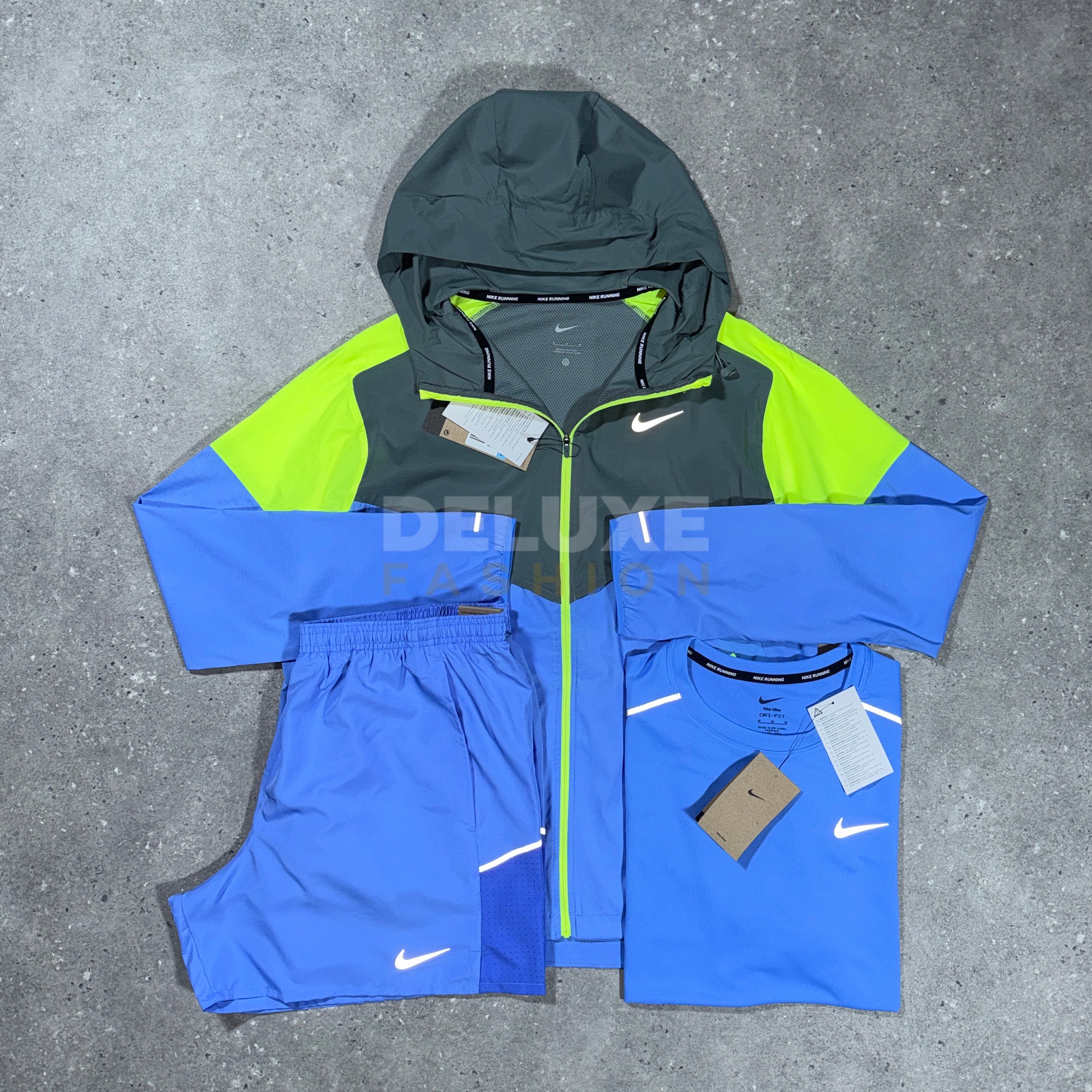 Nike uv windbreaker tri set (blue/volt)