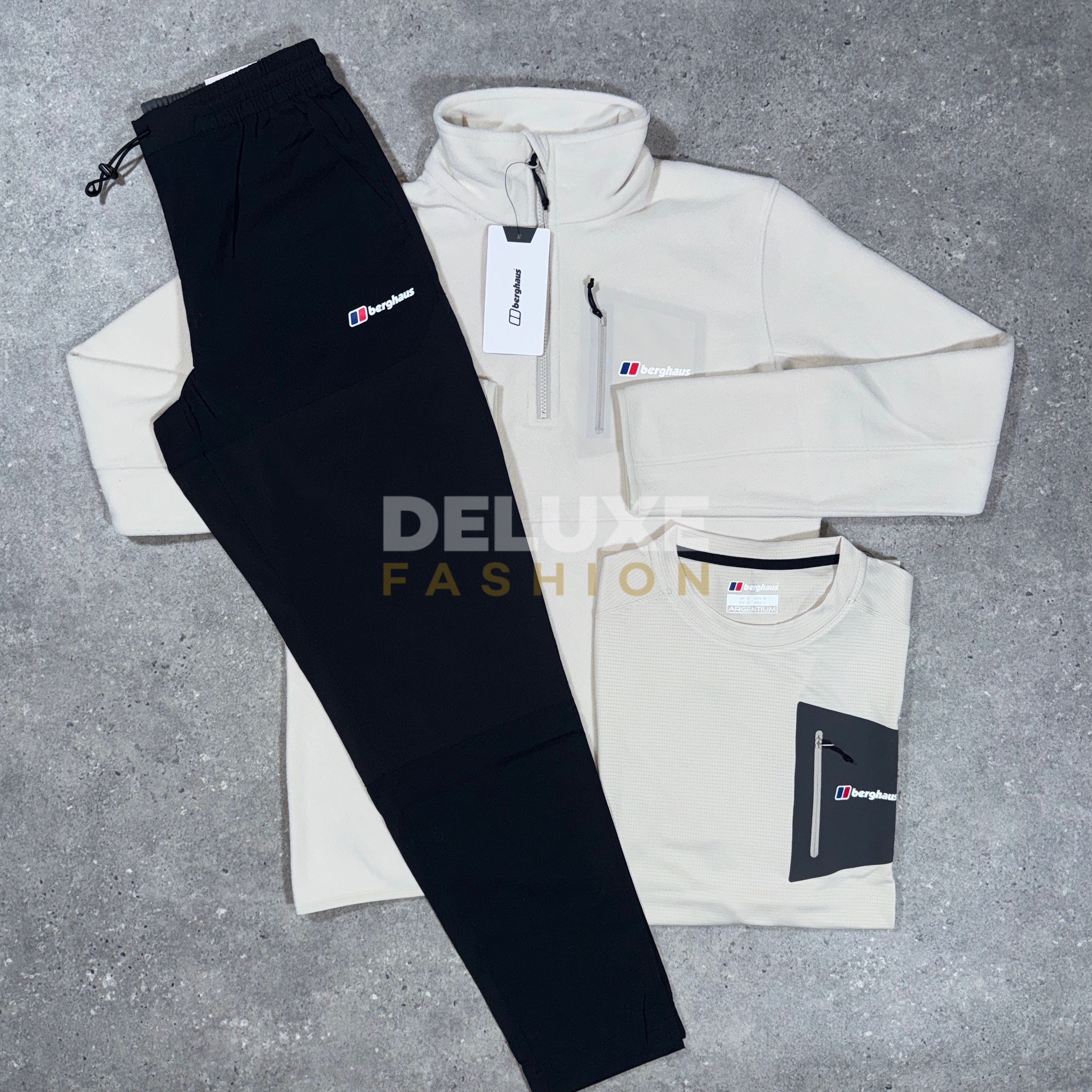 Berghaus 1/4 zip fleece tracksuit set (beige/black)