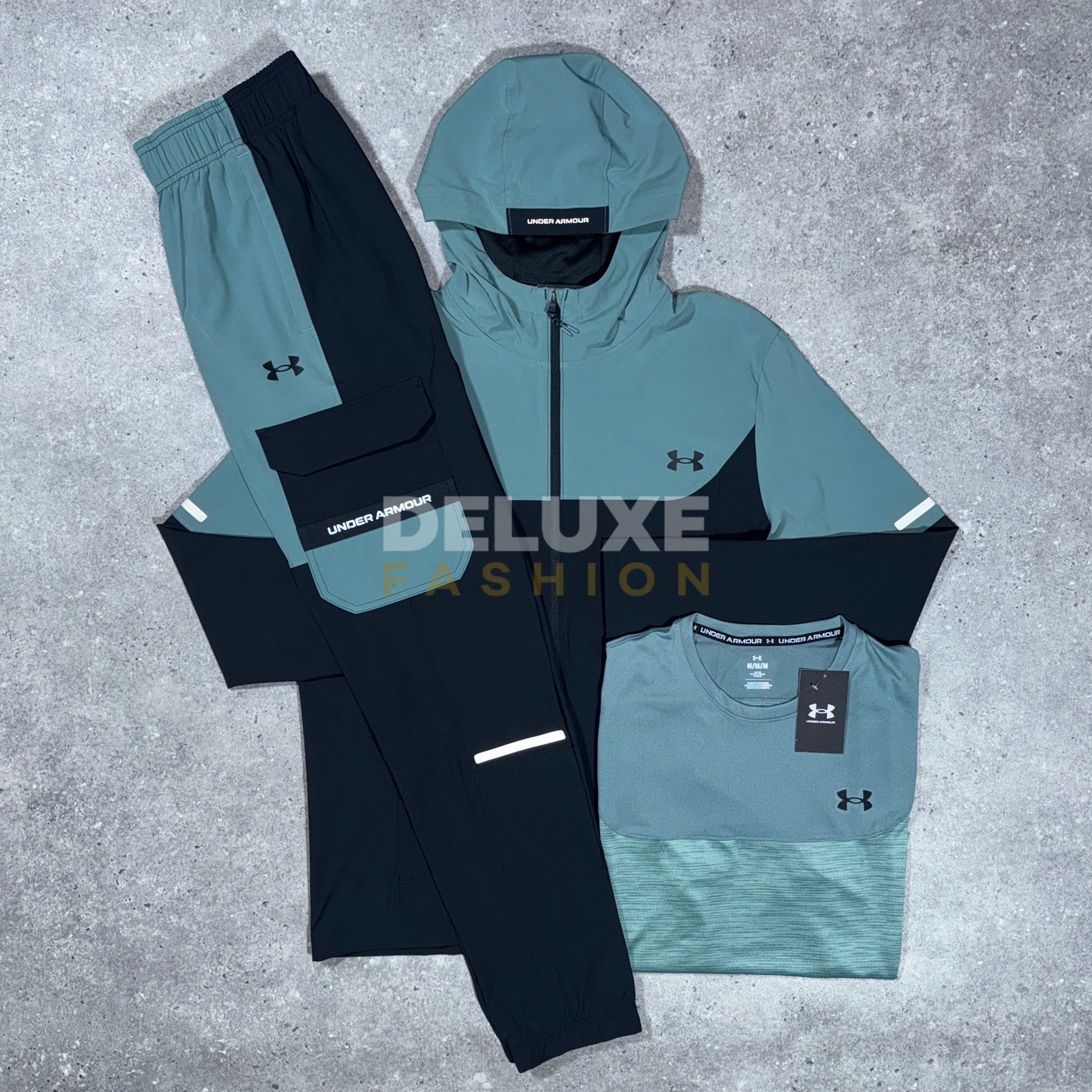 Under armour tech woven tracksuit set (green/black)