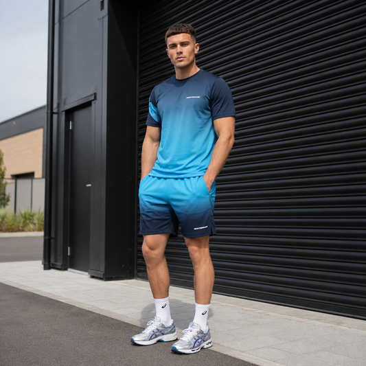 Monterrain Ombre t-shirt set in Blue - shorts detail