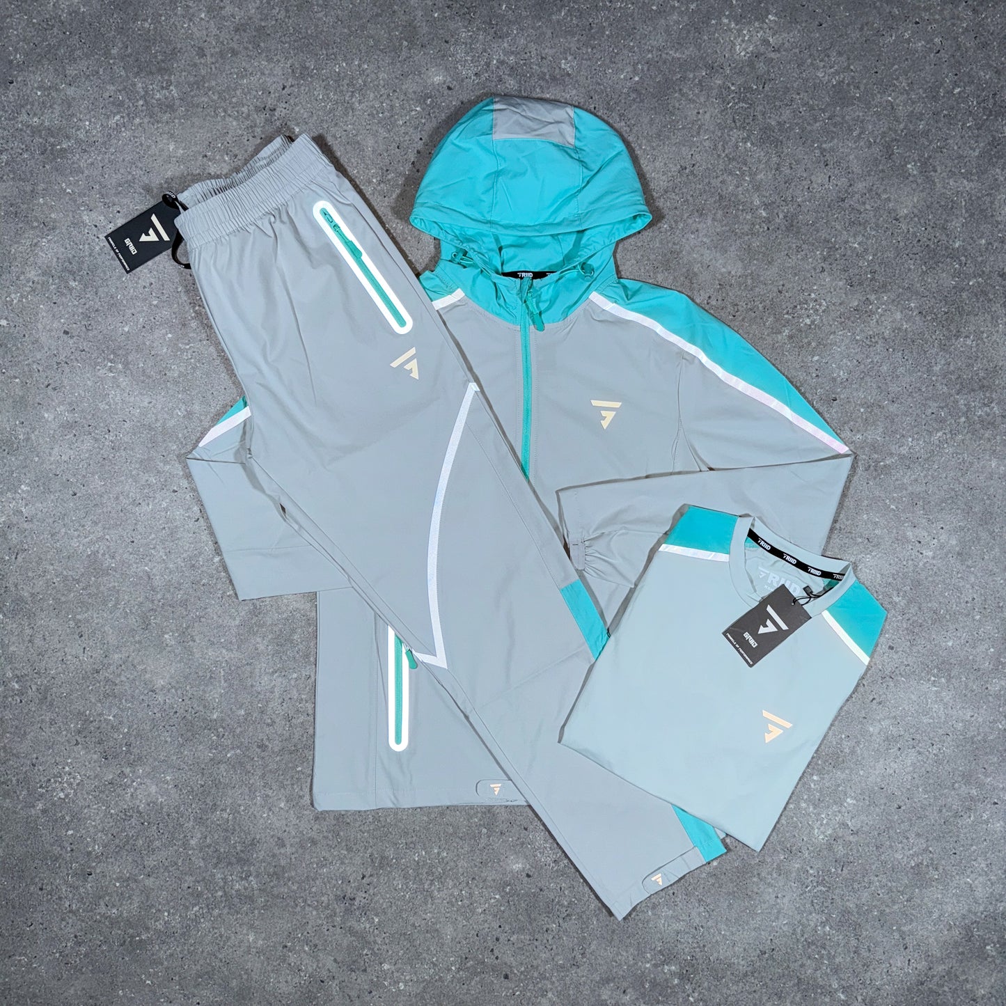 Grid woven tri set (turquoise/grey)