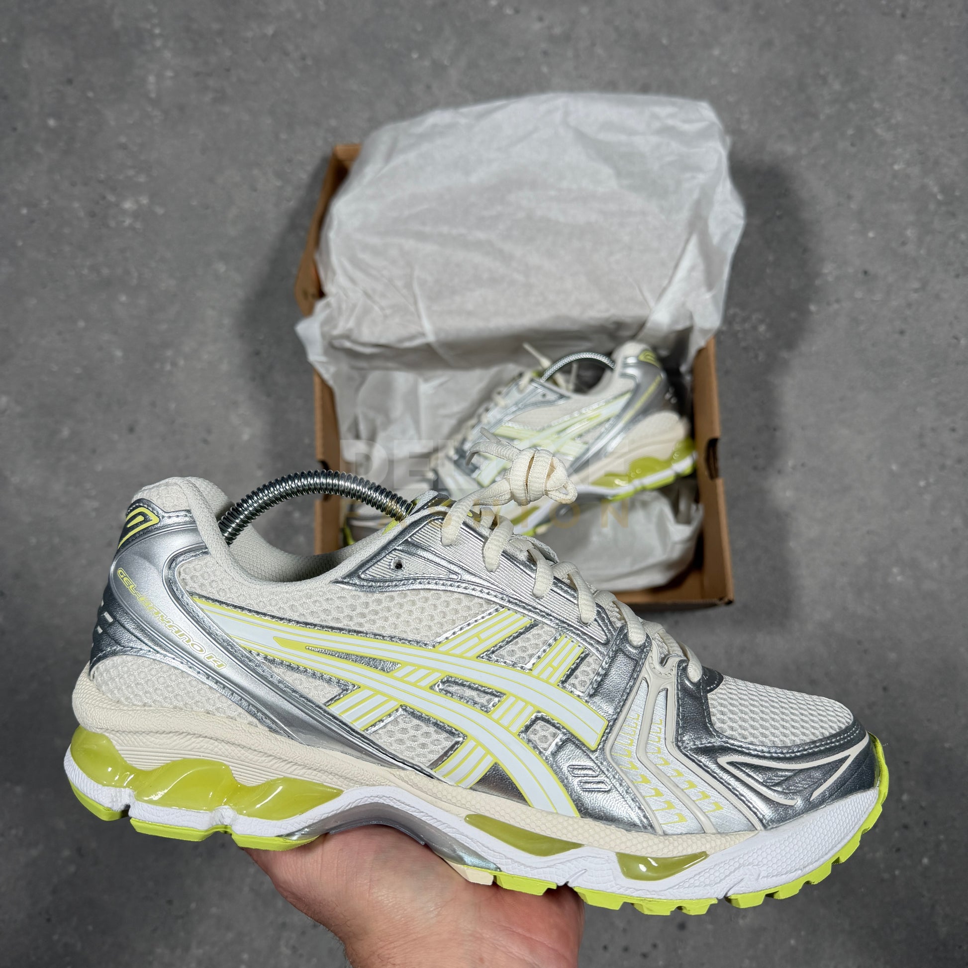 Asics Gel-Kayano 14 trainers in cream/pistachio