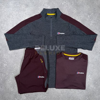 Berghaus Tech 1/4 Zip Shorts Set - Burgundy/Grey