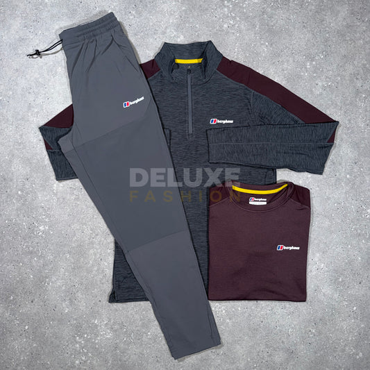 Berghaus Tech 1/4 Zip Tri Set - Grey/Burgundy
