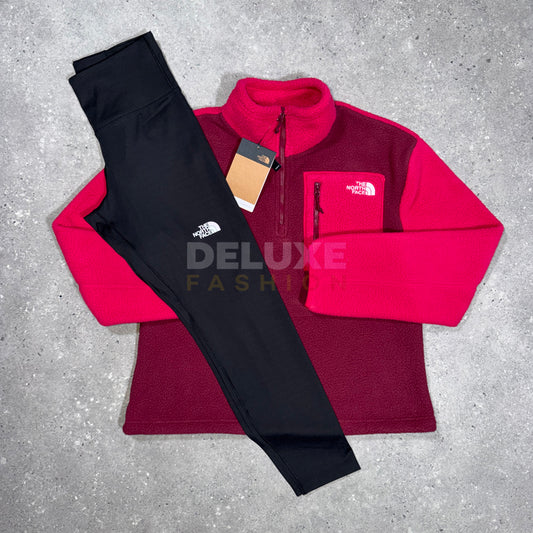 The North Face Women's 1/4 Zip Fleece Set - Red/Black