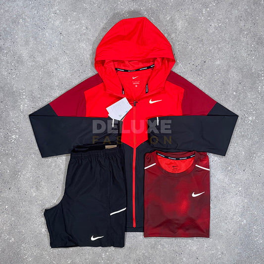 Nike UV Windbreaker tri set in black/red